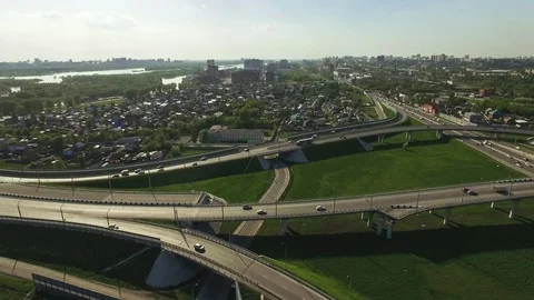 Road junction. View from above. Video stock 91018520