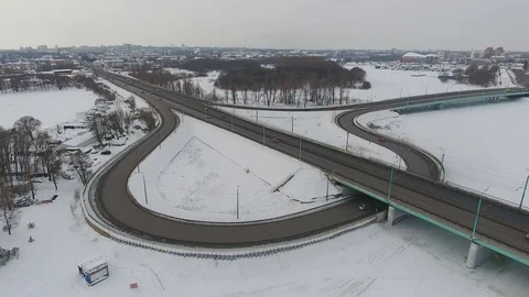 Road junction in winter Stock Footage 93361779