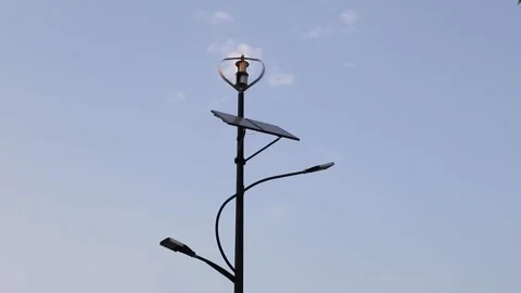Road lamp powered by wind and solar energy in Hangzhou, China Stock Footage 136523050