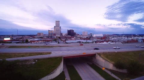 Road leading into the city of Tulsa Stock Footage