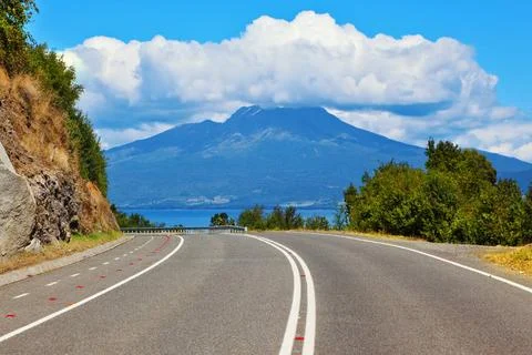 The road leads to volcano Osorno Scenic highway in South America - Carrete... Stock Photos