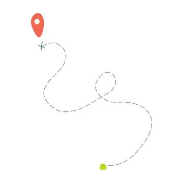 Road line path Vector icon, Route with start point, Dash line trace and Desti Stock Illustration