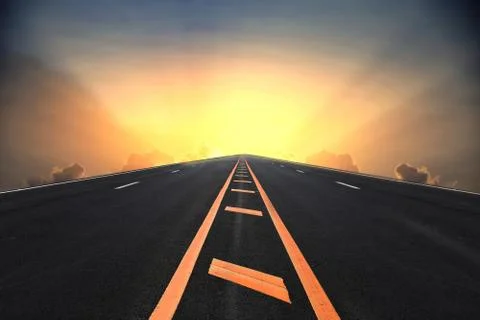 Road line pattern background against sunset for texture design on concept Foto stock