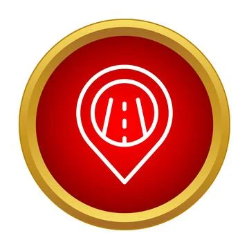 Road location pin in a red button Illustrazione stock