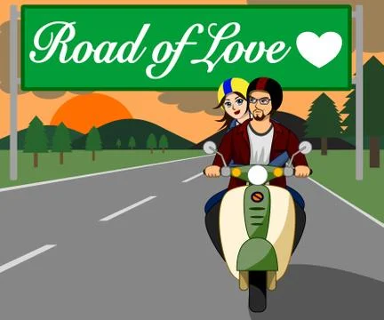 Road of Love sunset Stock Illustration