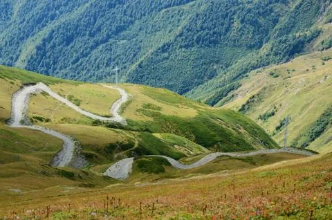 Road from lower to upper svaneti, zone of alpine meadows Stock Photos