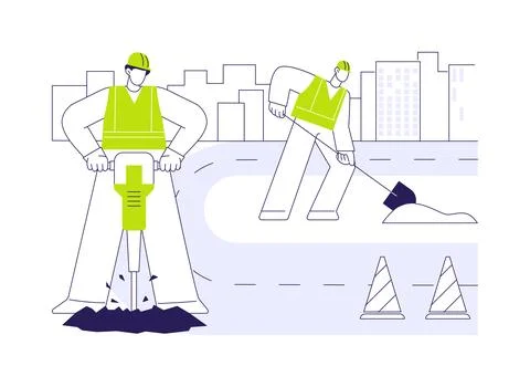 Road maintenance work abstract concept vector illustration. Stock Illustration