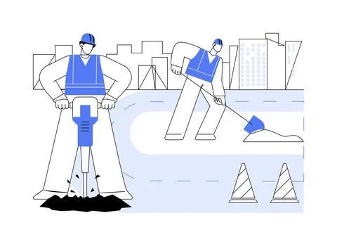 Road maintenance work abstract concept vector illustration. Stock Illustration