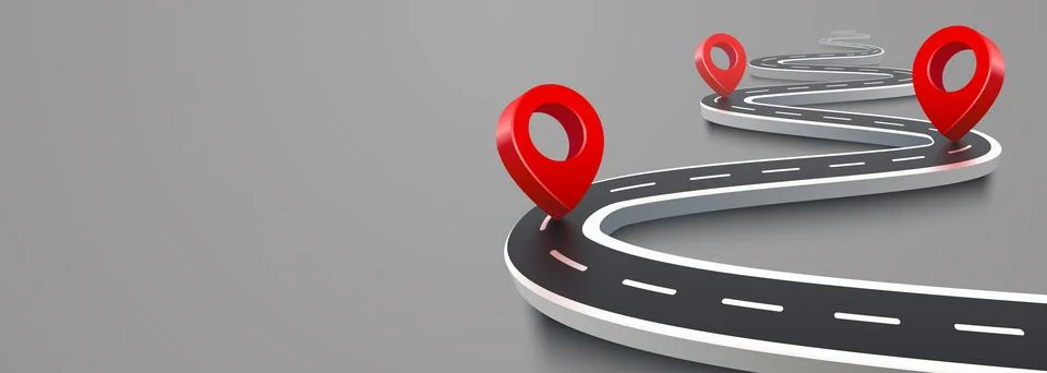 Road map with 3d location pin icon symbol or gps travel route navigation markers 스톡 일러스트