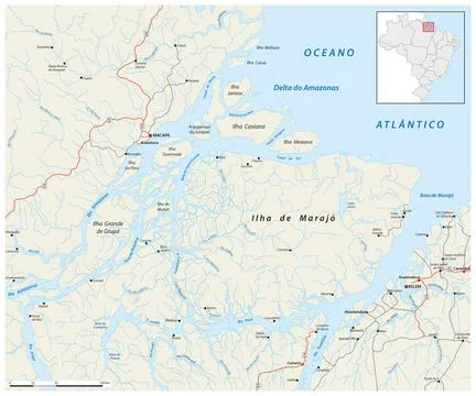 Road map of the Amazon Delta in Brazil Stock Illustration