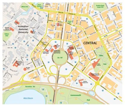 Road map of central canberra, Australia Stock Illustration