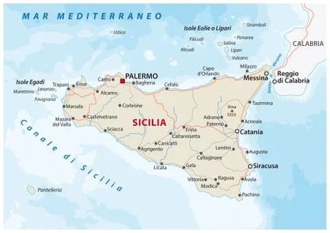 Road map of the italian mediterranean island Sicily Stock Illustration