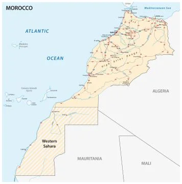 Road map of the Kingdom of Morocco 库存插图