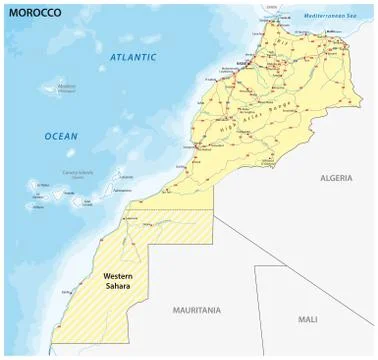 Road map of the Kingdom of Morocco 库存插图