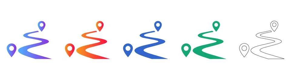 Road Map Location Icons Set Stock Illustration