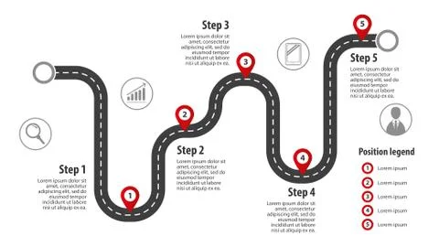 Road map with markings. Information route concept with labels Illustrazione stock