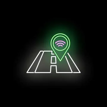 Road map navigation with neon wifi hotspot location Stock Illustration