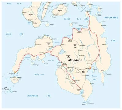 : Road map of the second largest Philippine islands Mindanao Stock Illustration