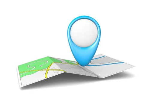 Road Map Sheet with Blue Empty Pointer 3D Illustration Stock Illustration