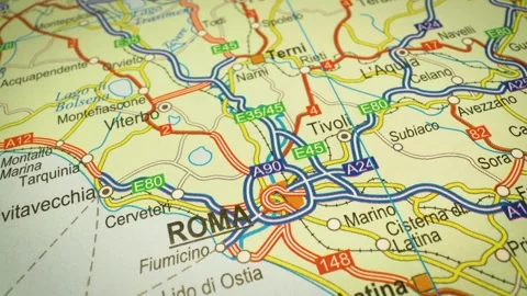 Road map showing routes to roma, italy Stock Footage 343823402