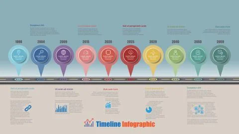 Road map timeline infographic with 10 steps circle, Vector Illustration Stock Illustration