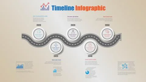 Road map timeline infographic with 5 steps circle, Vector Illustration Illustrazione stock