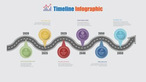 Road map timeline infographic with 6 steps circle, Vector Illustration Illustrazione stock