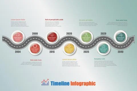 Road map timeline infographic with 7 steps circle, Vector Illustration Stock Illustration