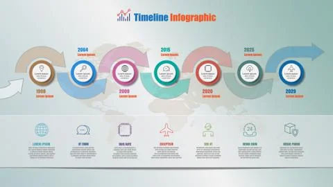 Road map Timeline Infographic with 7 steps circle, Vector Illustration Stock Illustration