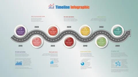 Road map timeline infographic with 7 steps circle, Vector Illustration Stock Illustration