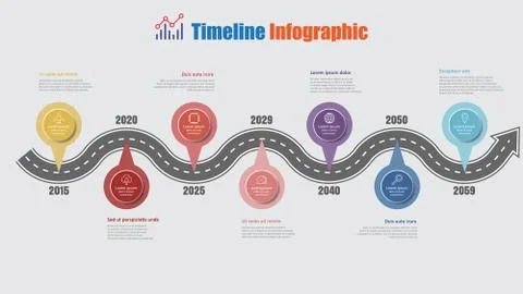 Road map timeline infographic with 7 steps circle, Vector Illustration Stock Illustration