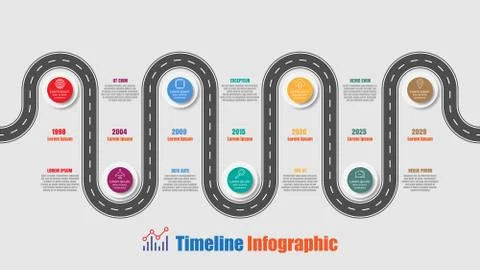 Road map timeline infographic with 7 steps pointer, Vector Illustration Stock Illustration