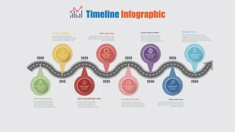 Road map timeline infographic with 8 steps circle, Vector Illustration Illustrazione stock