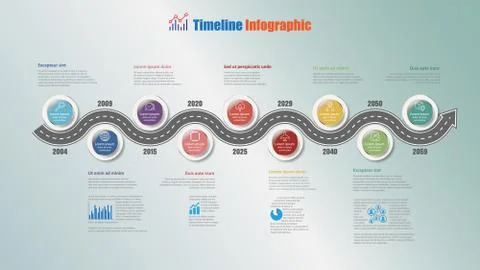 Road map timeline infographic with 9 steps circle, Vector Illustration Illustrazione stock
