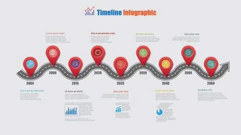 Road map timeline infographic with 9 steps circle, Vector Illustration Illustrazione stock
