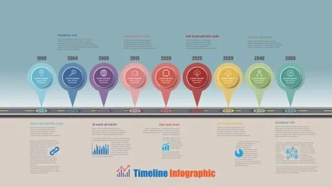 Road map timeline infographic with 9 steps circle, Vector Illustration Illustrazione stock