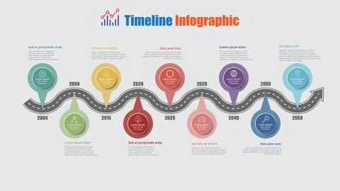 Road map timeline infographic with 9 steps circle, Vector Illustration Illustrazione stock