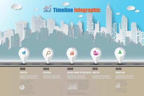 Road map Timeline Infographic, Paper art vector illustration Illustrazione stock