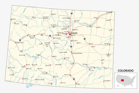 Road map of the US American State of Colorado Stock Illustration