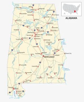 Road map of the US American State of Alabama Stock Illustration