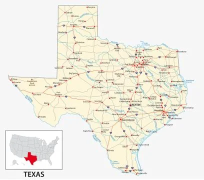 Road map of the US American State of Texas Stock Illustration