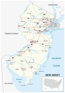 Road map of the US American State of new jersey Stock Illustration