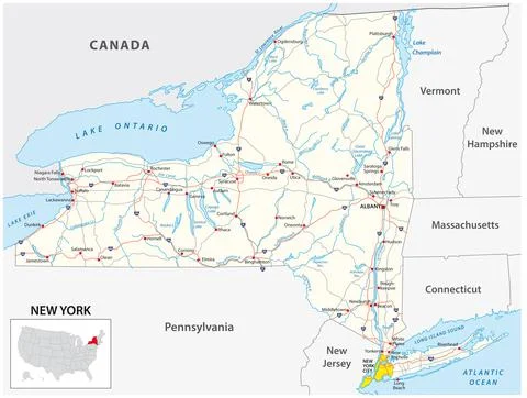 Road map of the US American State of New York Stock Illustration