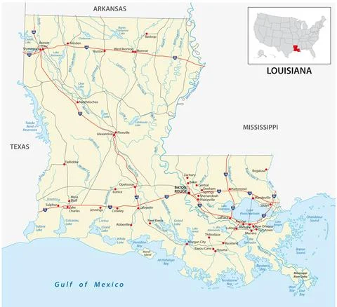 Road map of the US American State of louisiana Stock Illustration