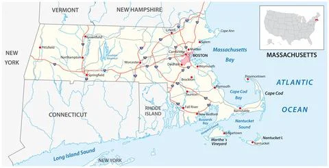 Road map of the US American State of Massachusetts Illustrazione stock