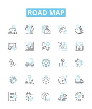 Road map vector line icons set. Route, Map, Path, Trace, Guide, Trajectory Stock Illustration