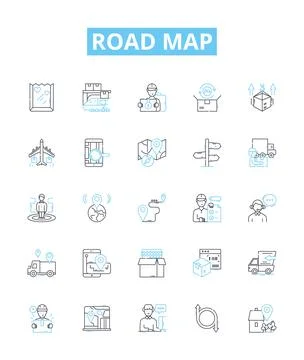 Road map vector line icons set. Route, Map, Path, Trace, Guide, Trajectory Stock Illustration