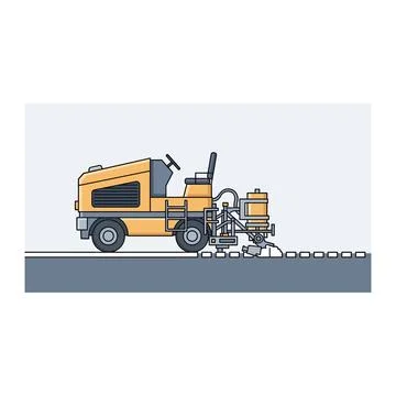 Road marking machine painting dashed lines on asphalt vector illustration Illustrazione stock