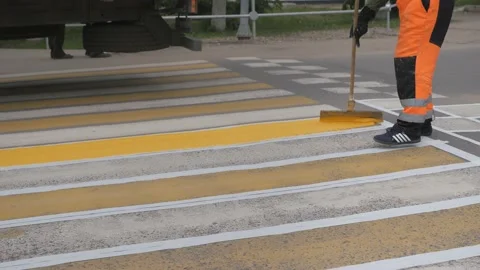 Road markings. Application of paint on a... | Stock Video | Pond5