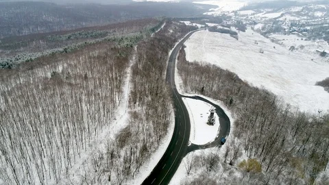 Road in Mecsek forest winter Video stock 94202468